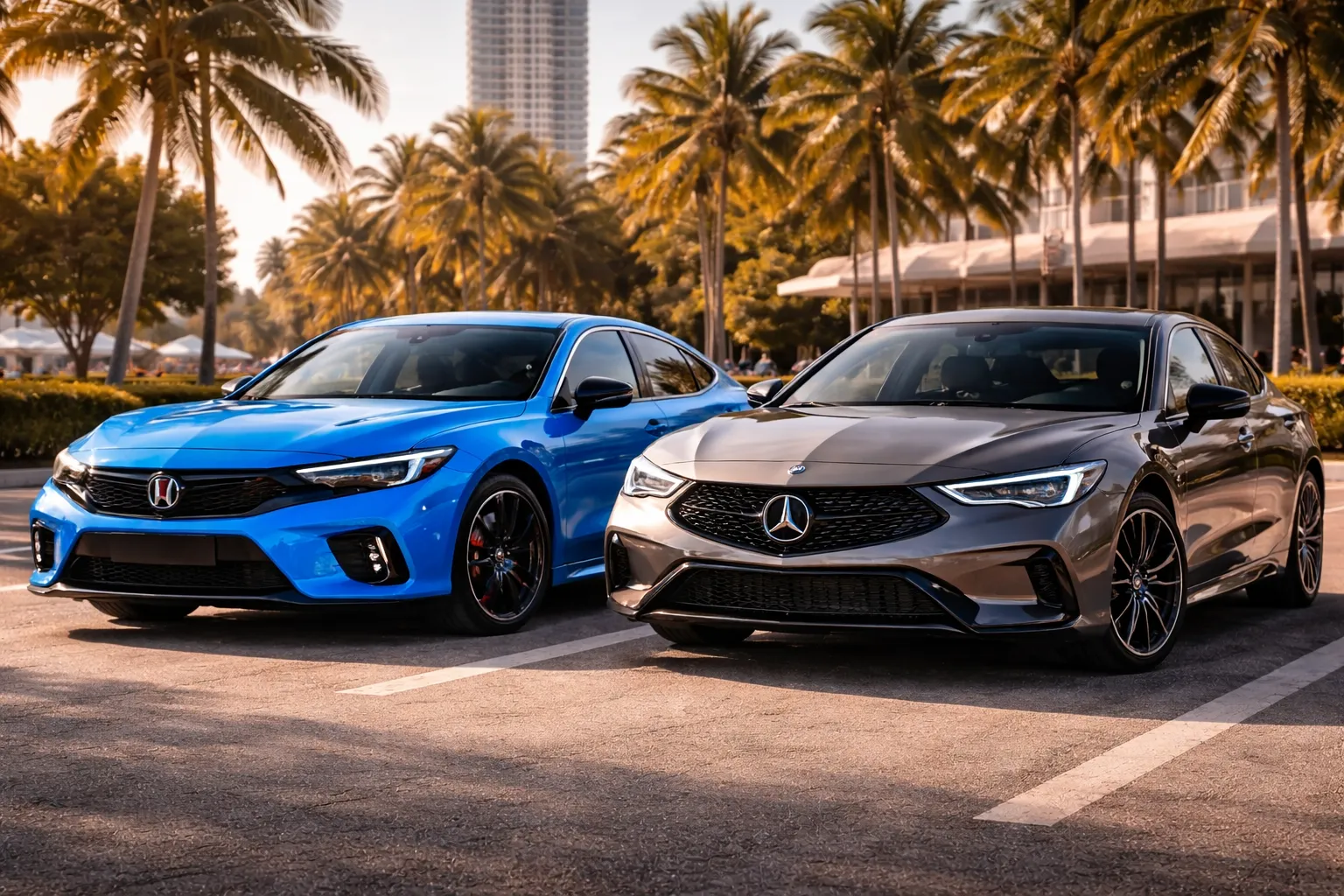 Honda Civic y Acura Integra al atardecer