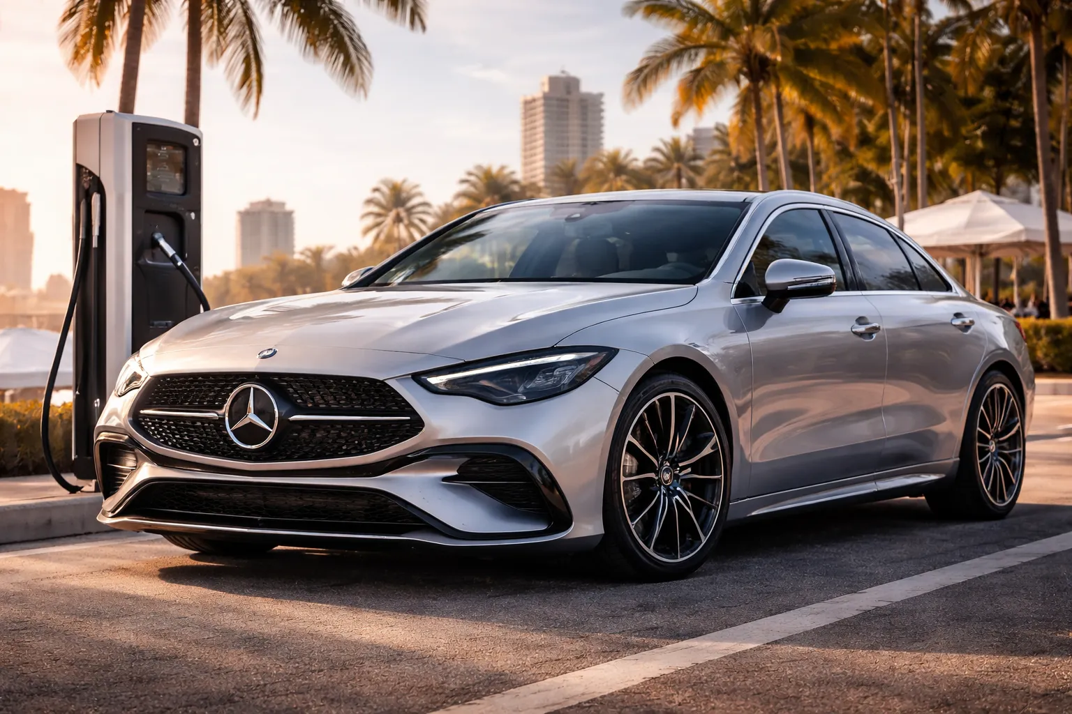 Mercedes-Benz CLA eléctrico al atardecer