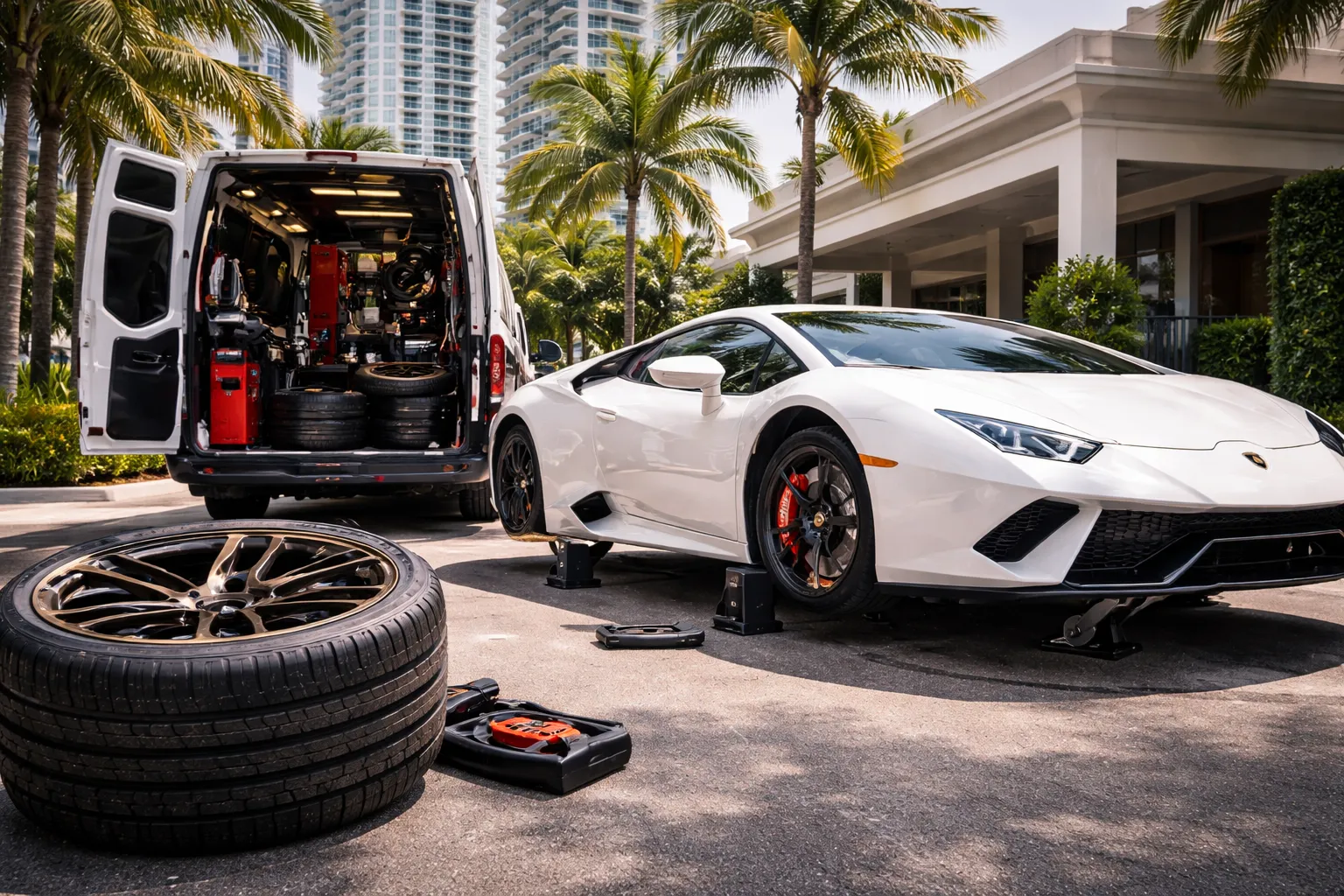 professional mobile tire installation built specifically for high-end vehicles